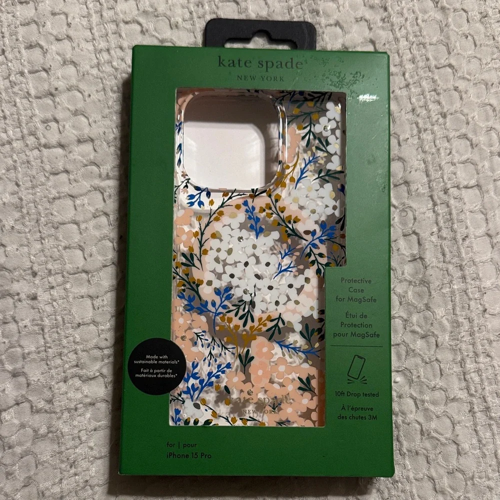 Kate Spade iPhone 15 Pro Case - Blue and Cream Floral